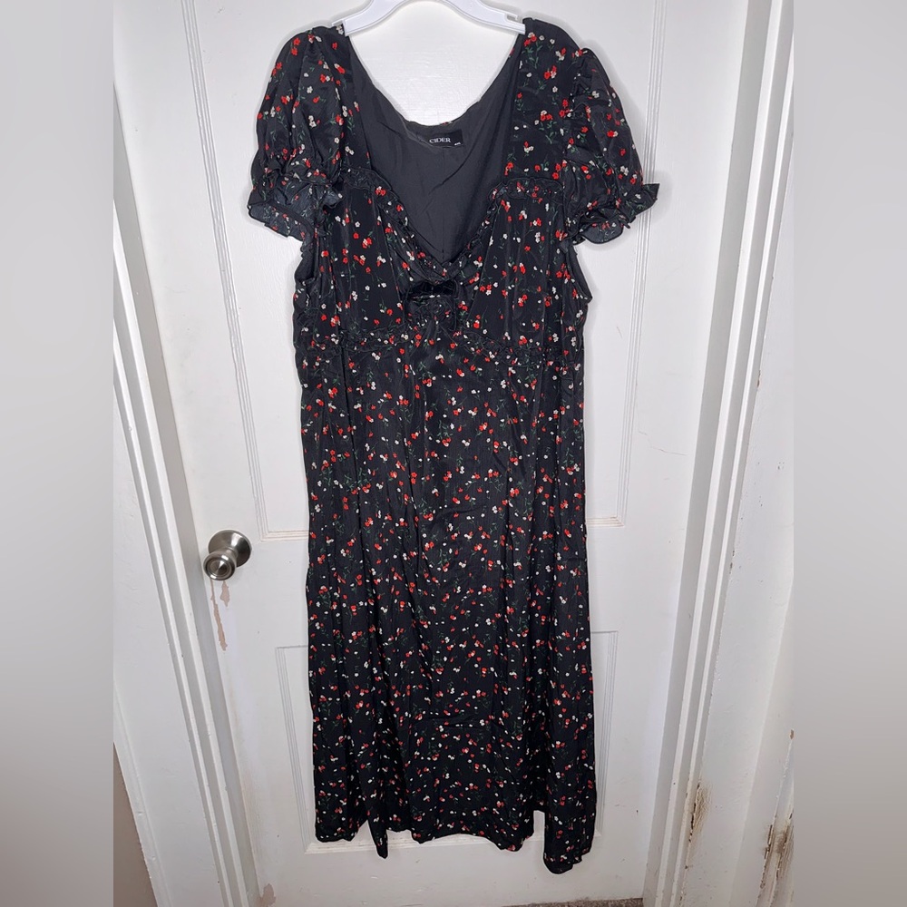 Cider Woven Sweetheart Floral Bowknot Puff Sleeve MIDI Dress size 4xl. NWOT. - Picture 2 of 4